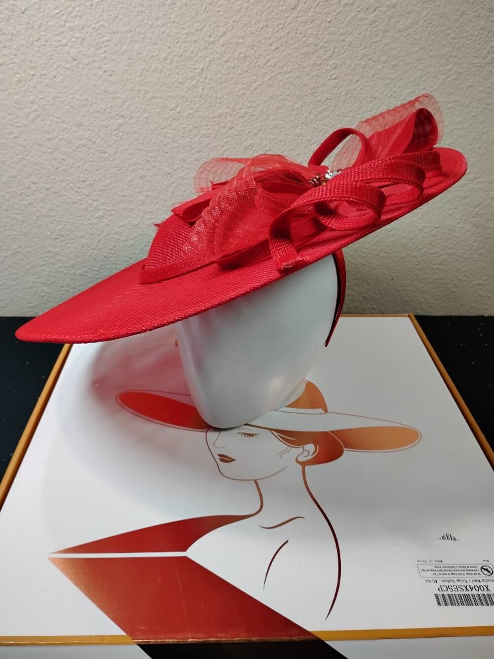 Red Dressfan Fascinator Hat Headband Wedding Tea Party Kentucky Derby Bridal